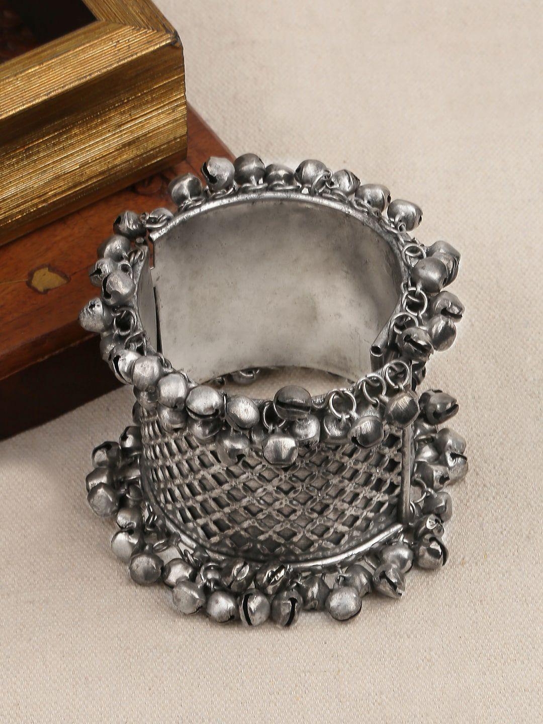 fida women oxidised silver-plated kada bracelet