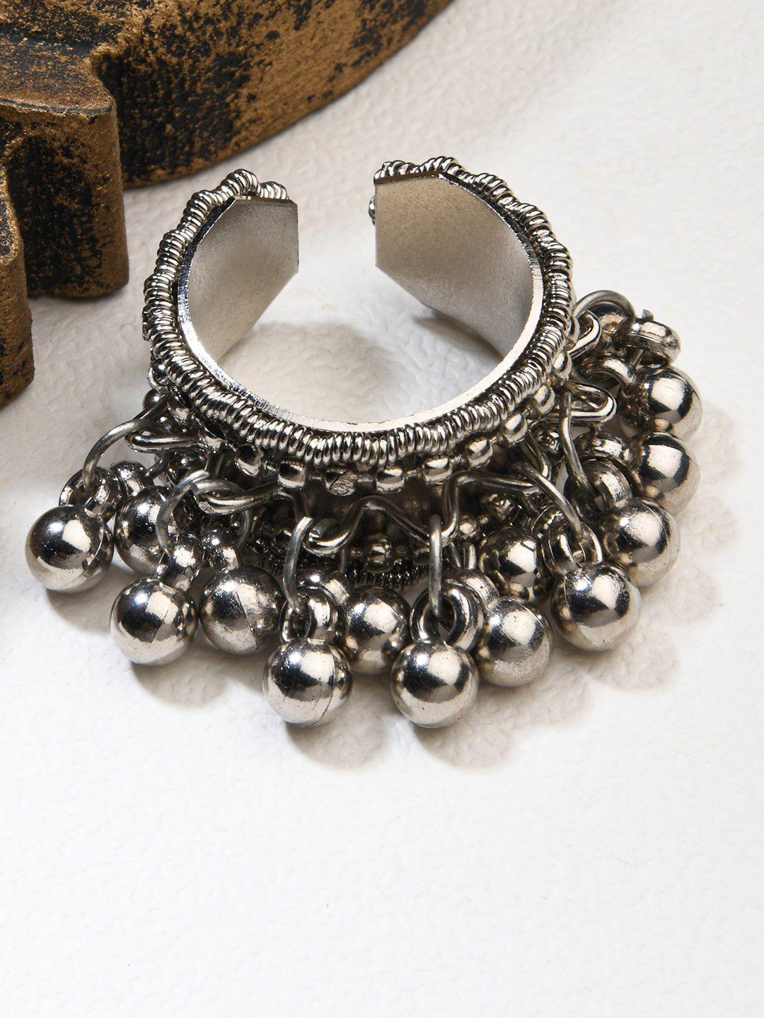 fida women silver-plated oxidised ring