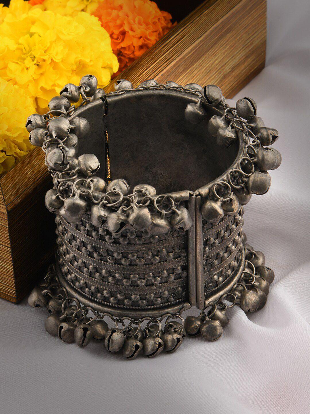 fida women silver-toned oxidised silver-plated bangle-style bracelet