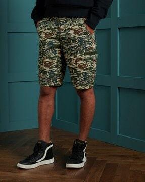 field camouflage print cargo shorts