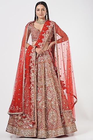fiery red hand embroidered lehenga set