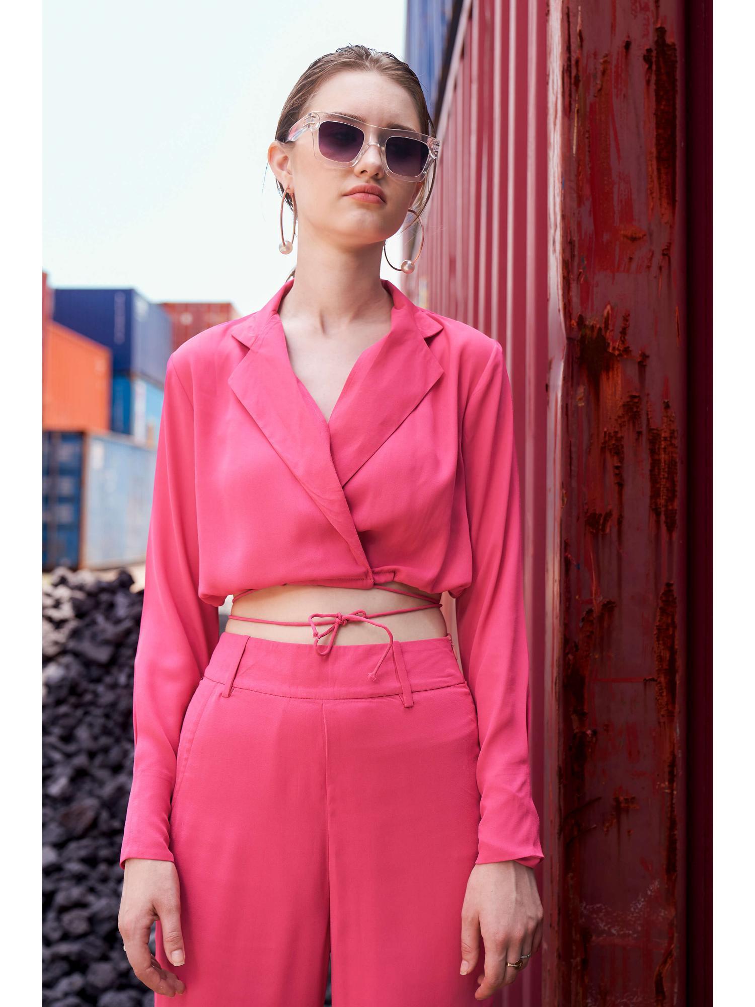 fiery pink collar neck crop top