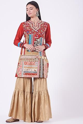 fiery red embroidered kurta set