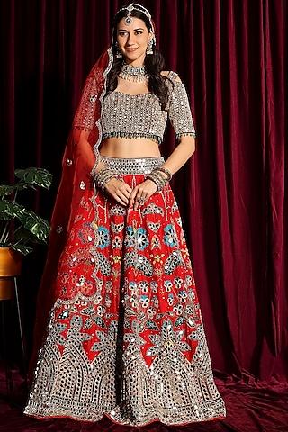 fiery red hand embroidered lehenga set