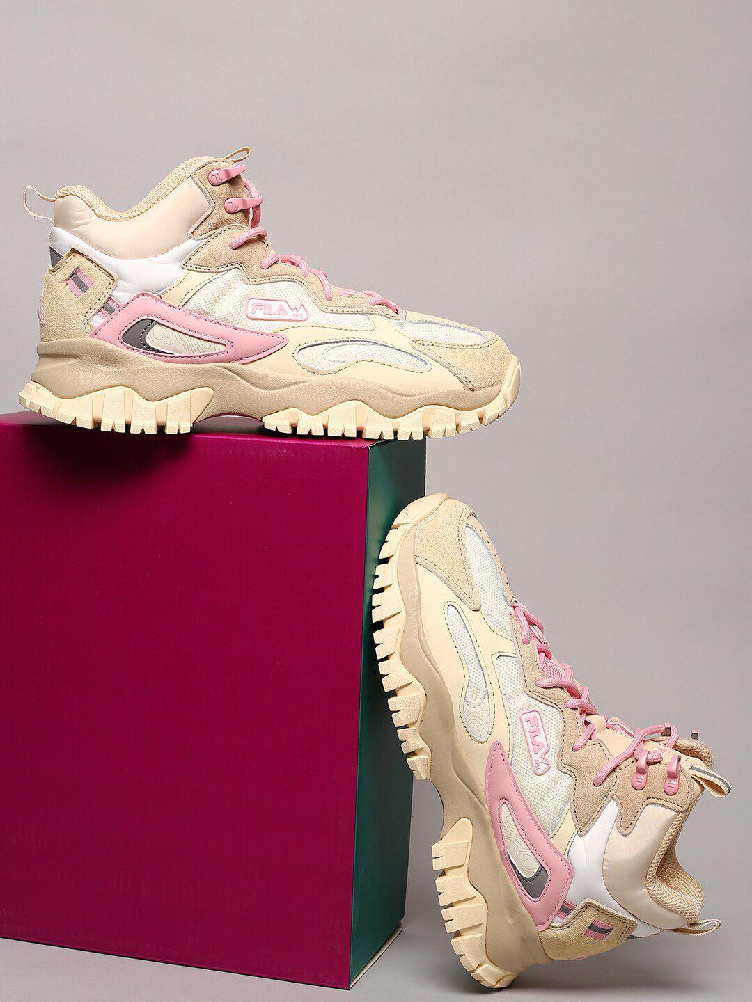 fila women beige & pink running non-marking shoes