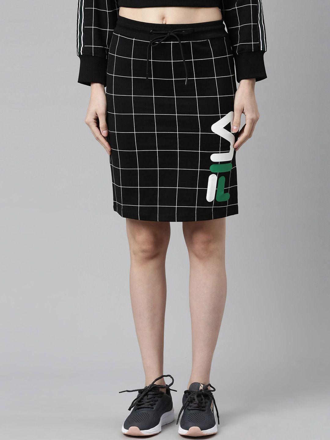 fila-women-black-checked-above-knee-organic-cotton-pencil-skirt