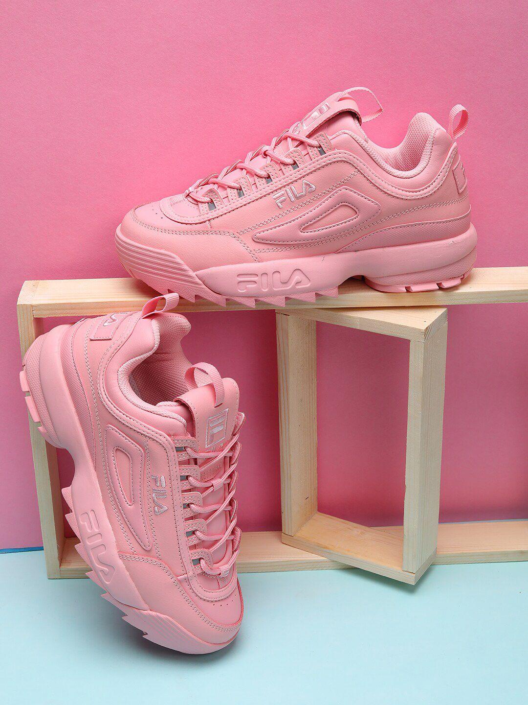 fila women pink printed pu disruptor ii sneakers