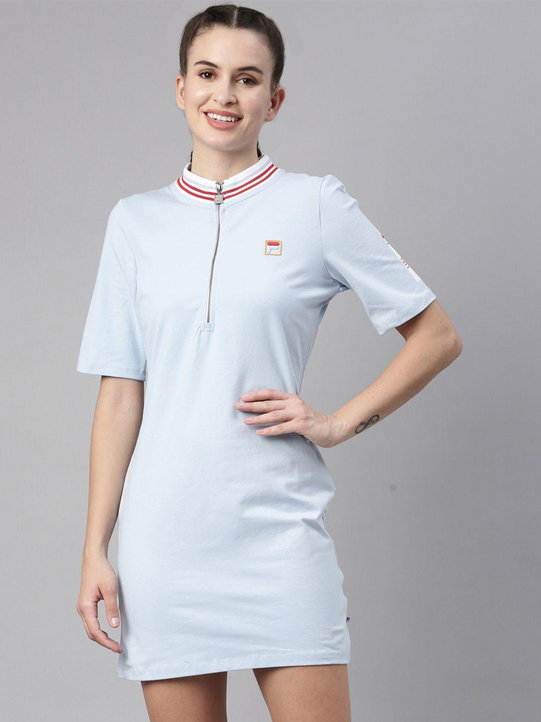 fila blue solid pure cotton mini t-shirt dress