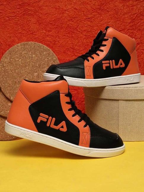 fila men's bruk orange ankle high sneakers