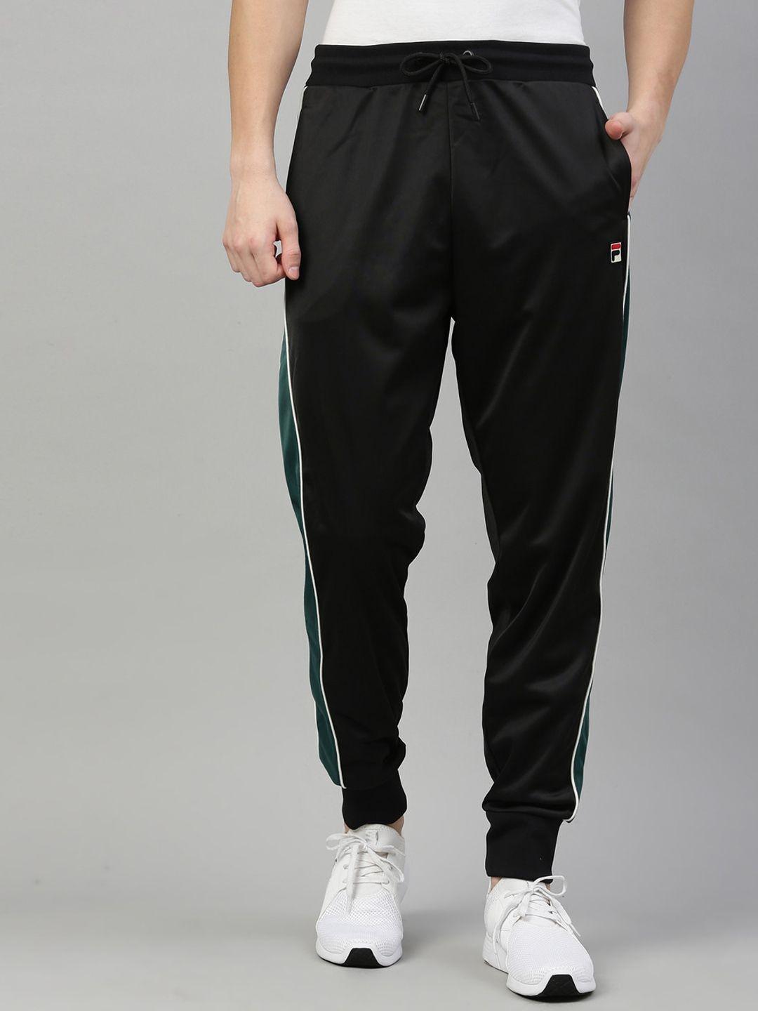 fila men black & green solid joggers