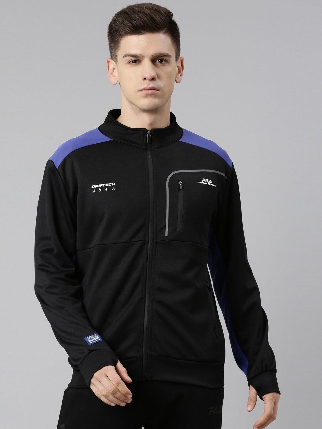 fila men black blue colourblocked sporty jacket