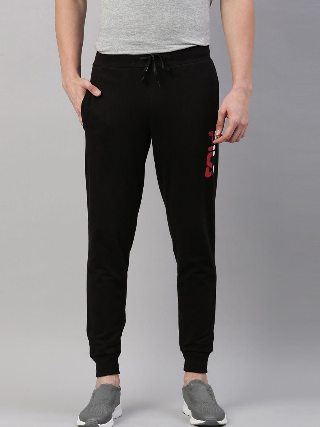 fila men black brand logo printed cotton joggers