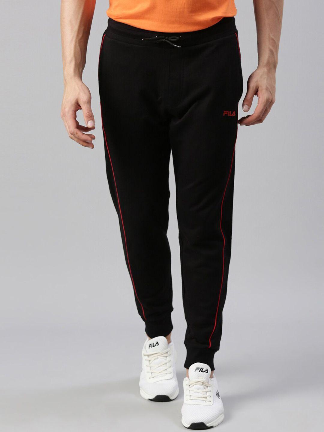 fila men black solid cotton sports joggers