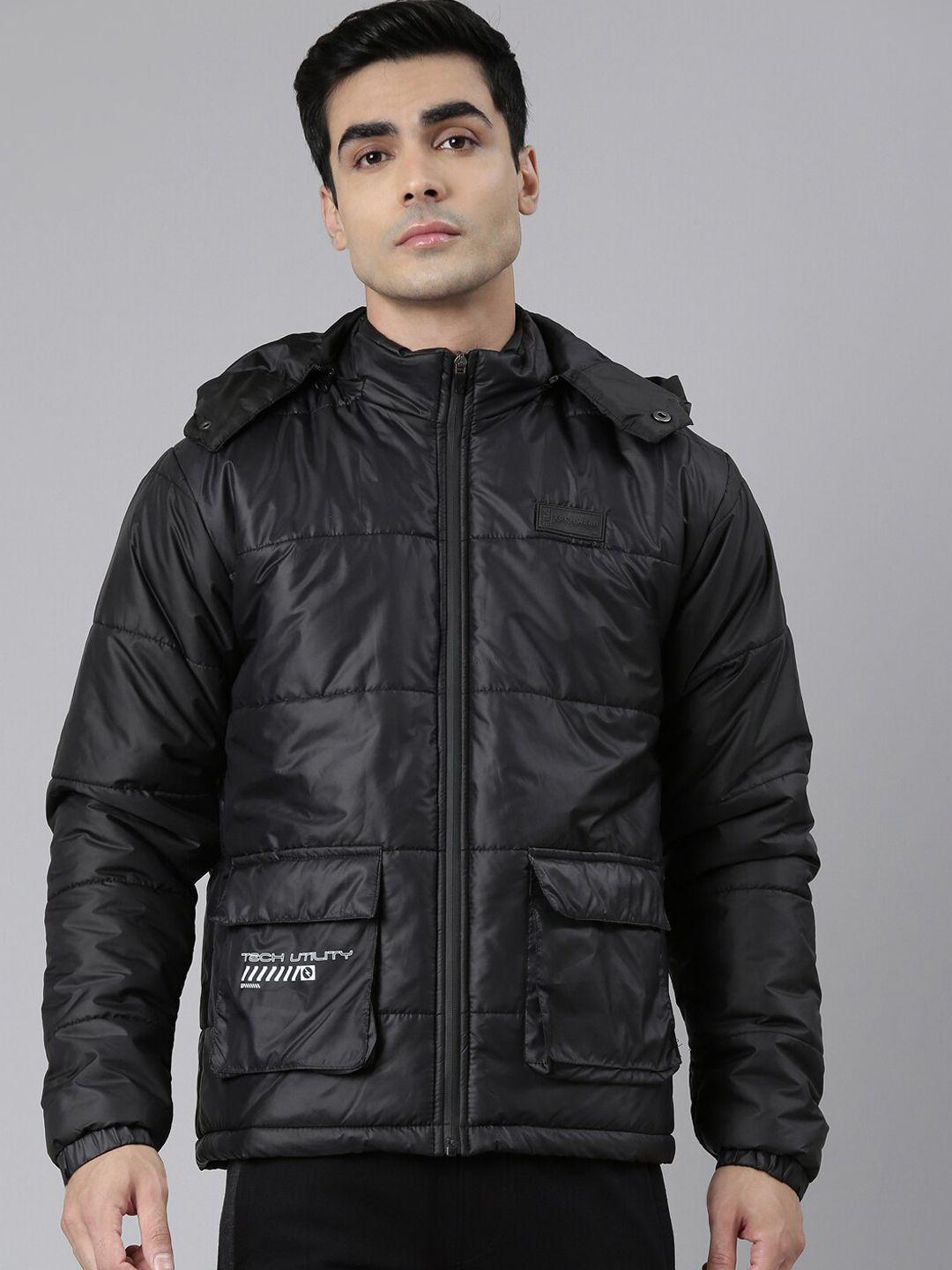 fila men black striped puffer jacket