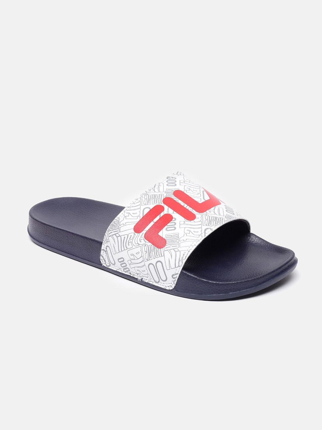 fila men blue & white printed sliders