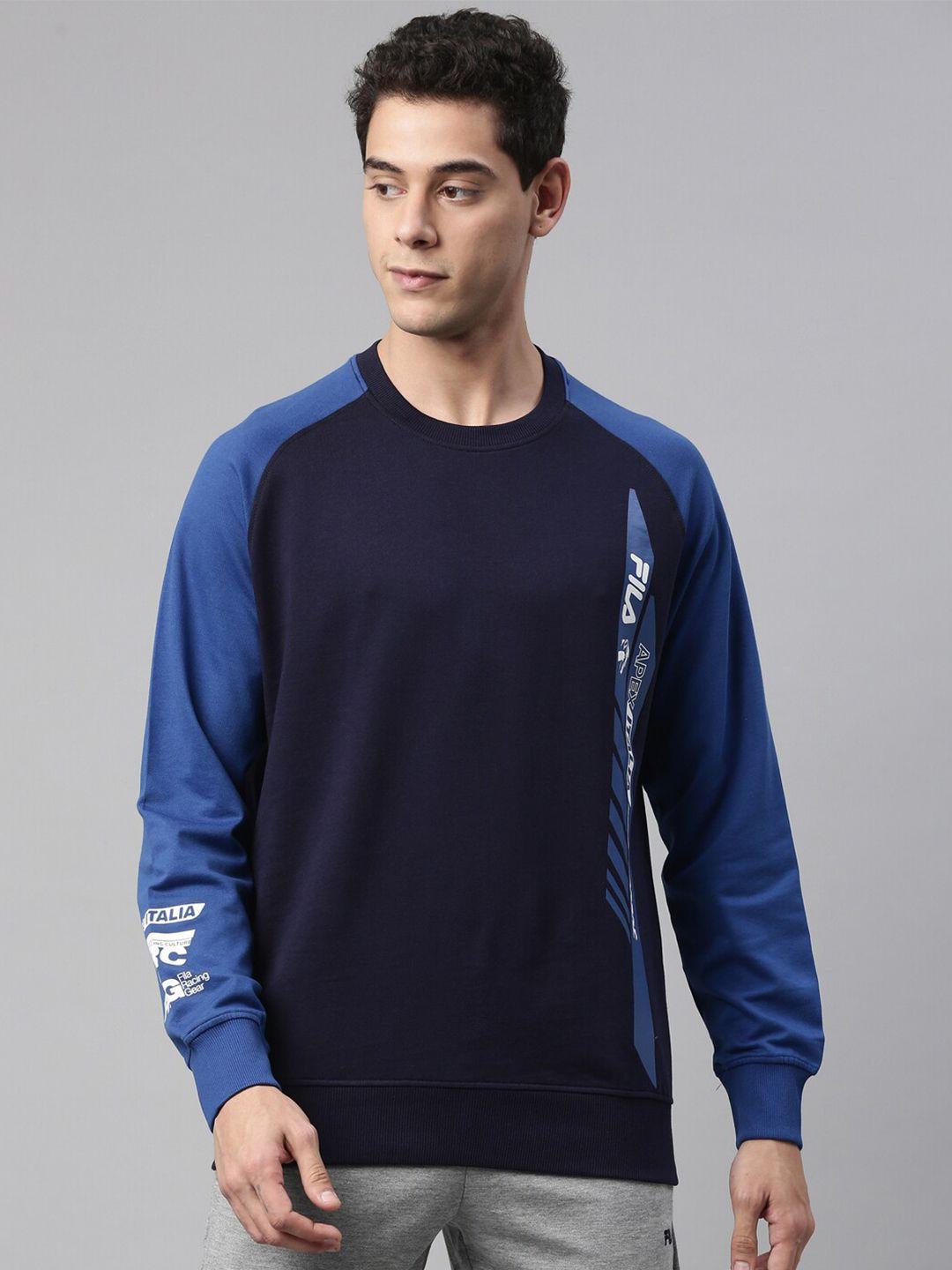 fila men blue & white typography printed cotton sweatshirt