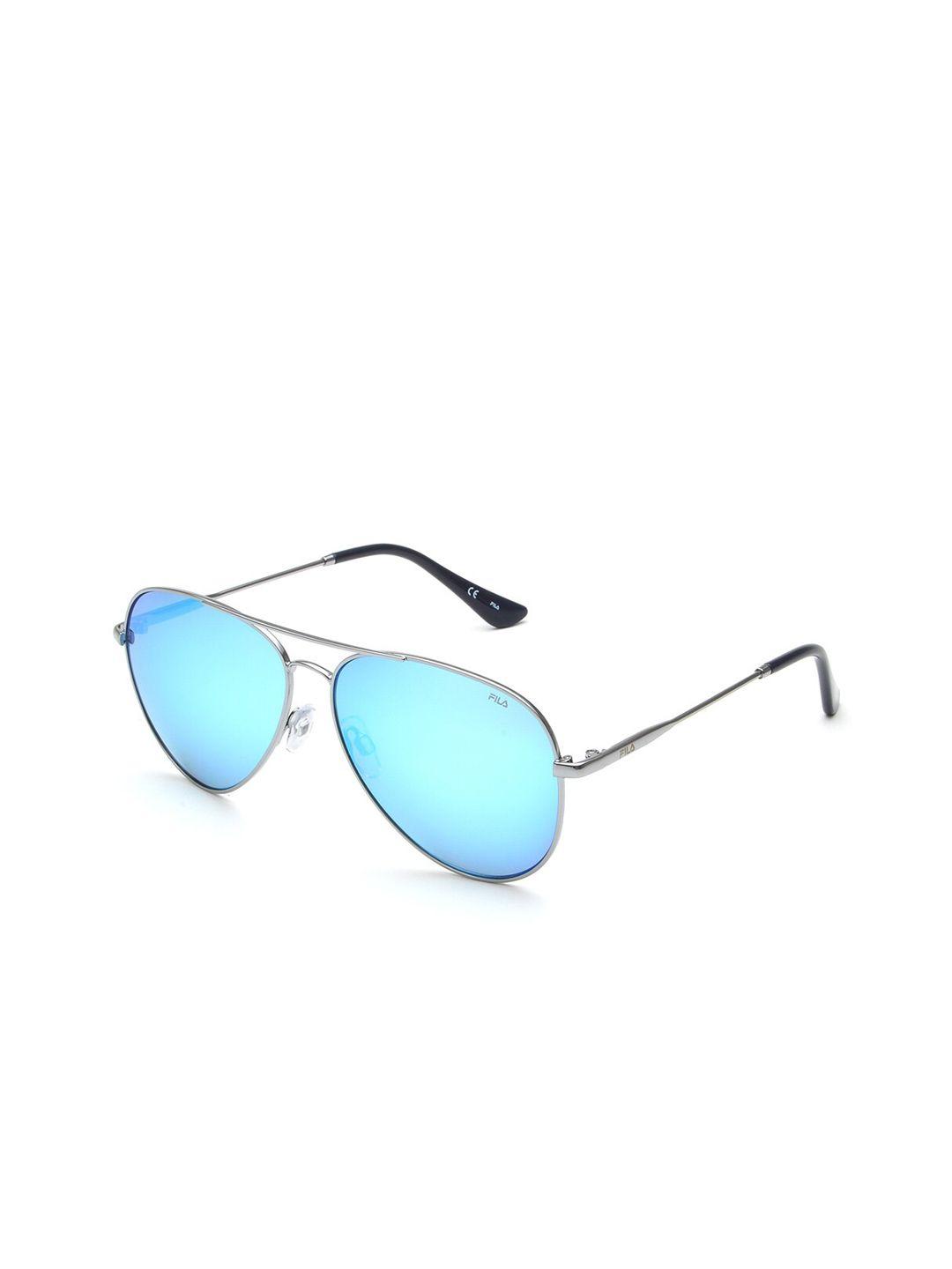 fila men blue lens & silver-toned aviator sunglasses with uv protected lens