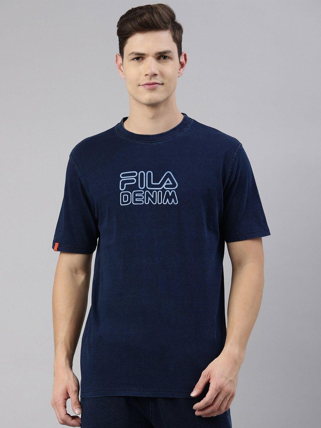 fila men blue typography printed pure cotton t-shirt