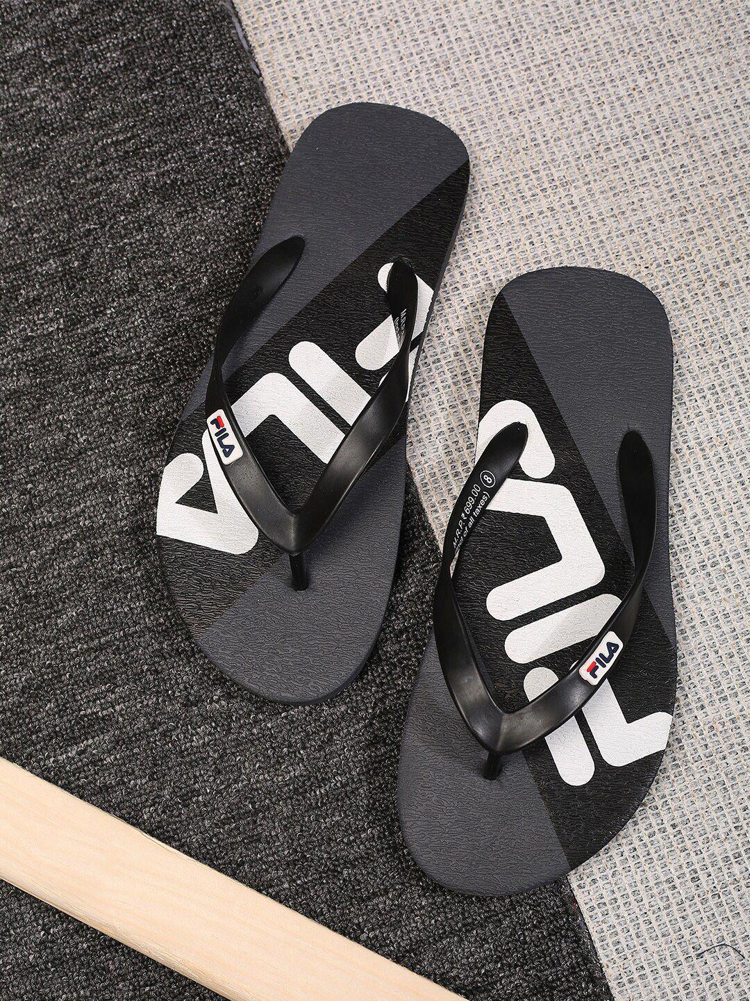 fila men charcoal & white printed rubber thong flip-flops