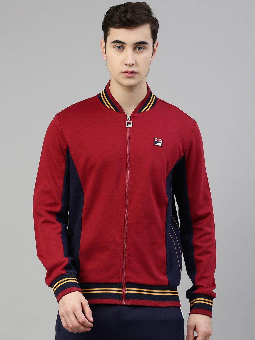 fila men maroon blue colourblocked running sporty jacket