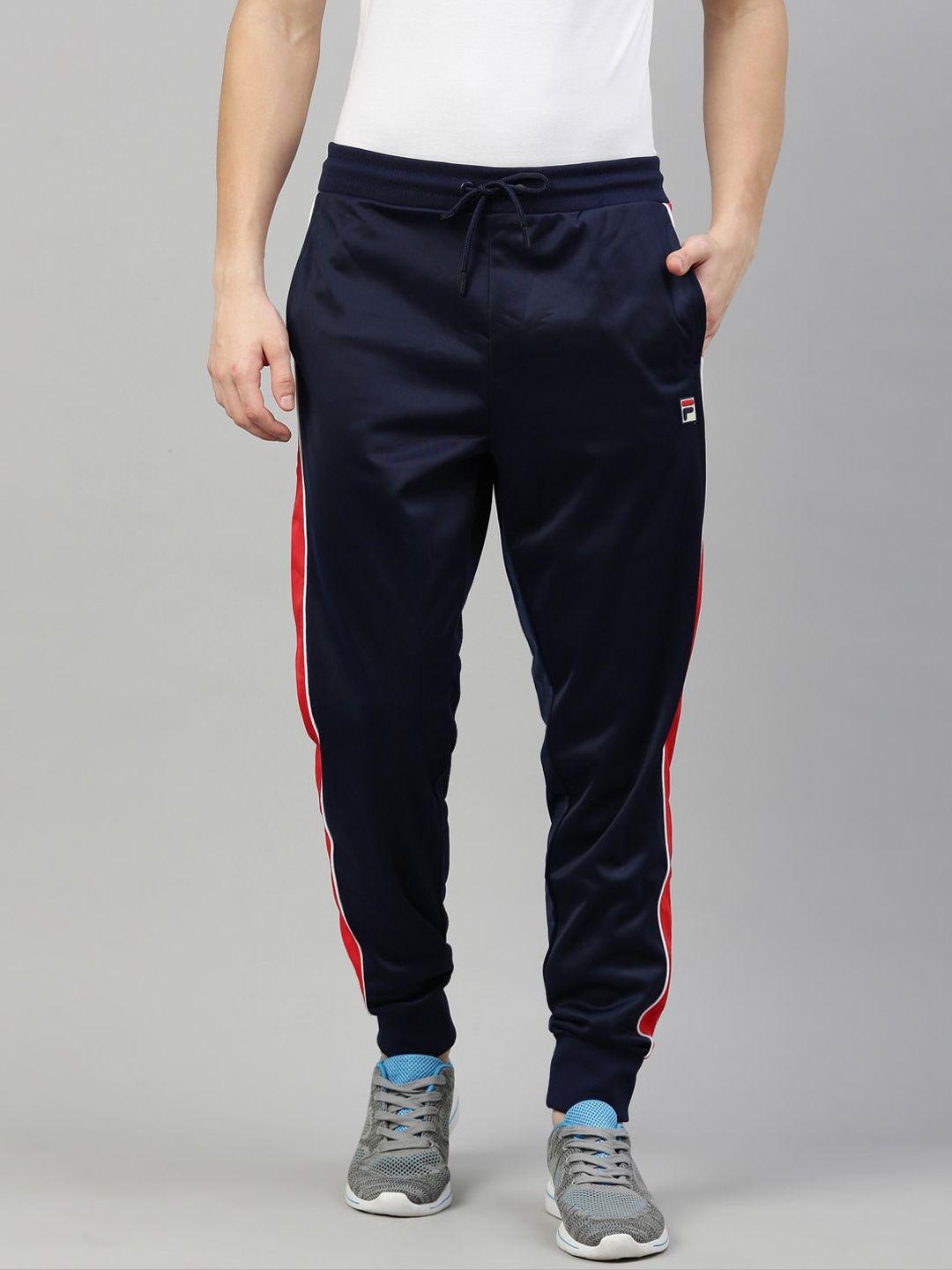 fila men navy blue solid joggers with side panel