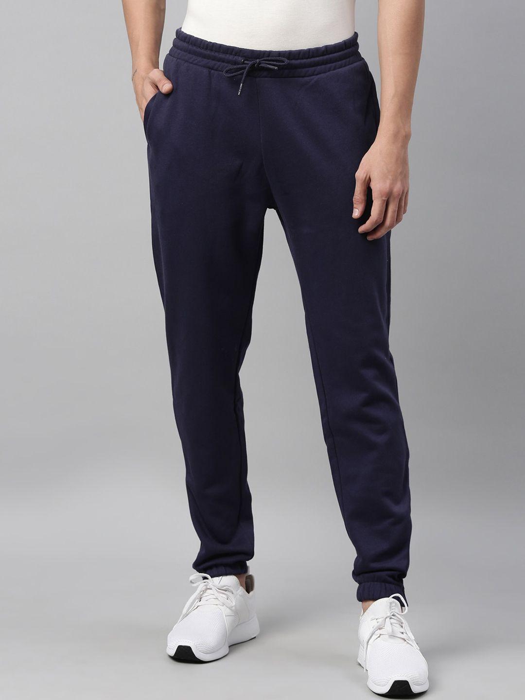 fila men navy blue solid regular fit cotton joggers