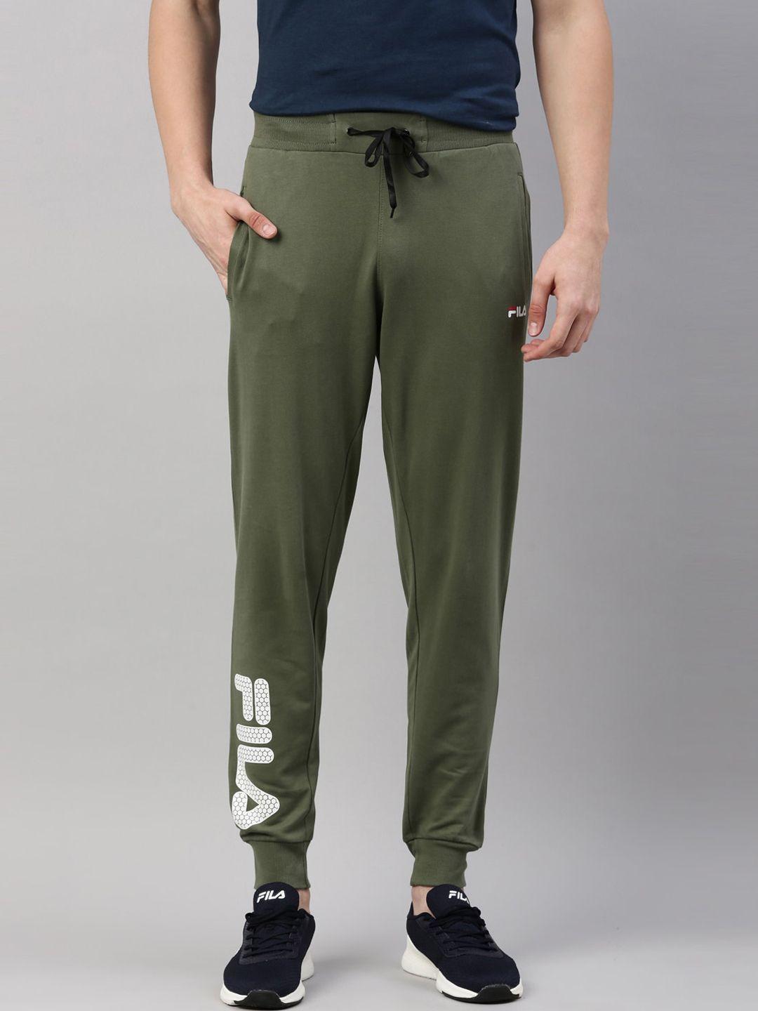 fila men olive green solid cotton joggers