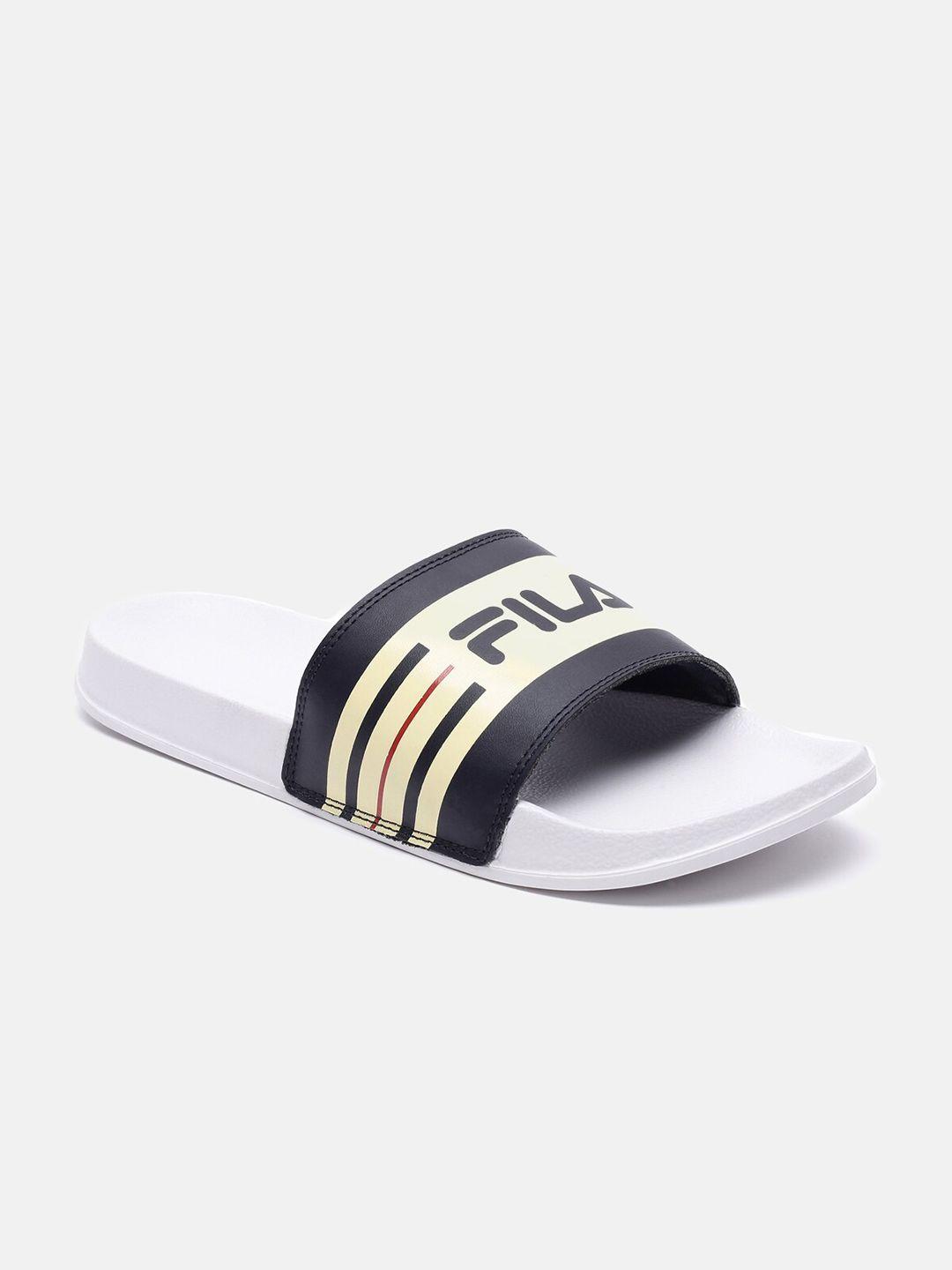 fila men white & black printed rubber sliders