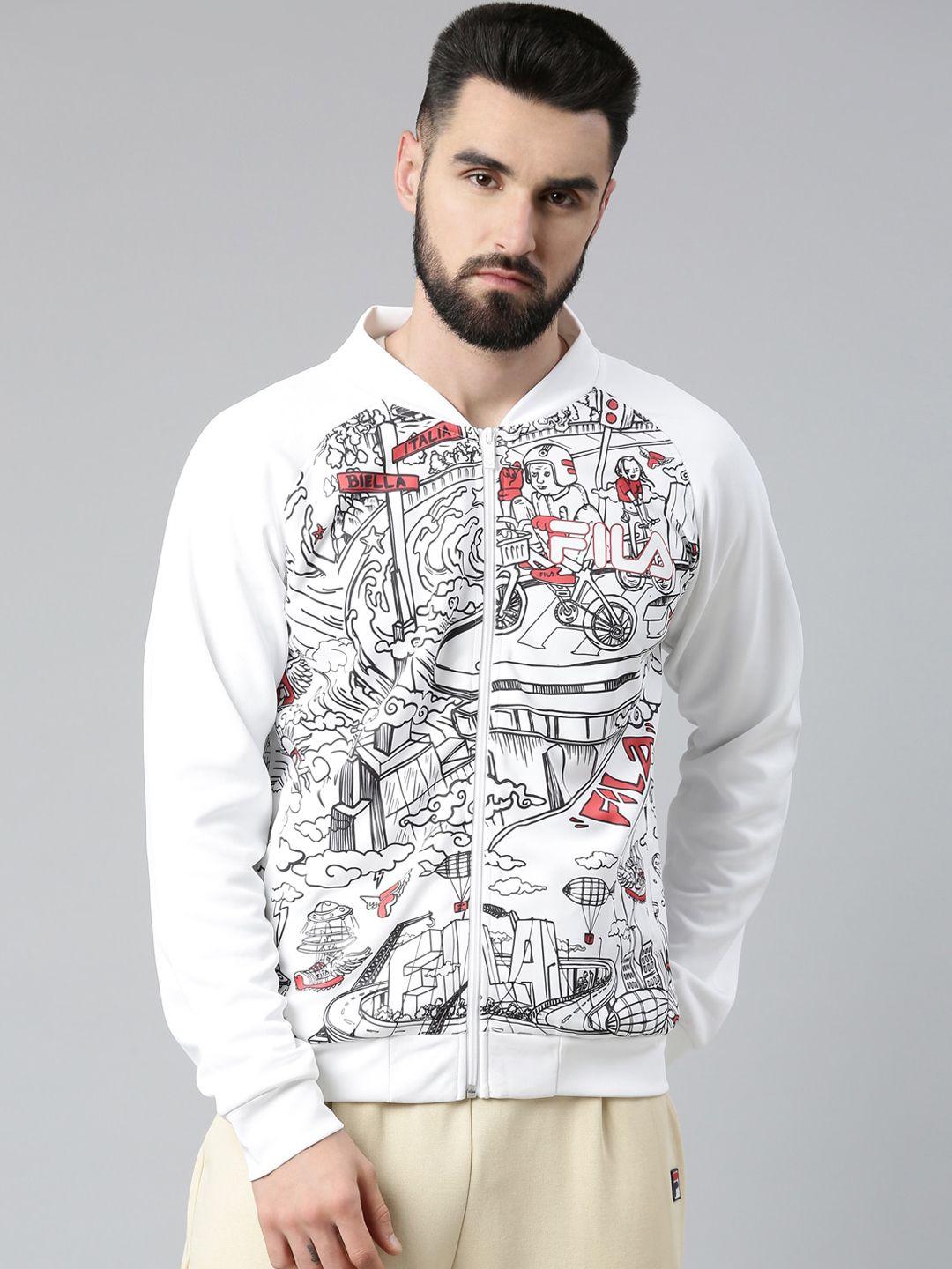 fila men white graphic printed open front jacket