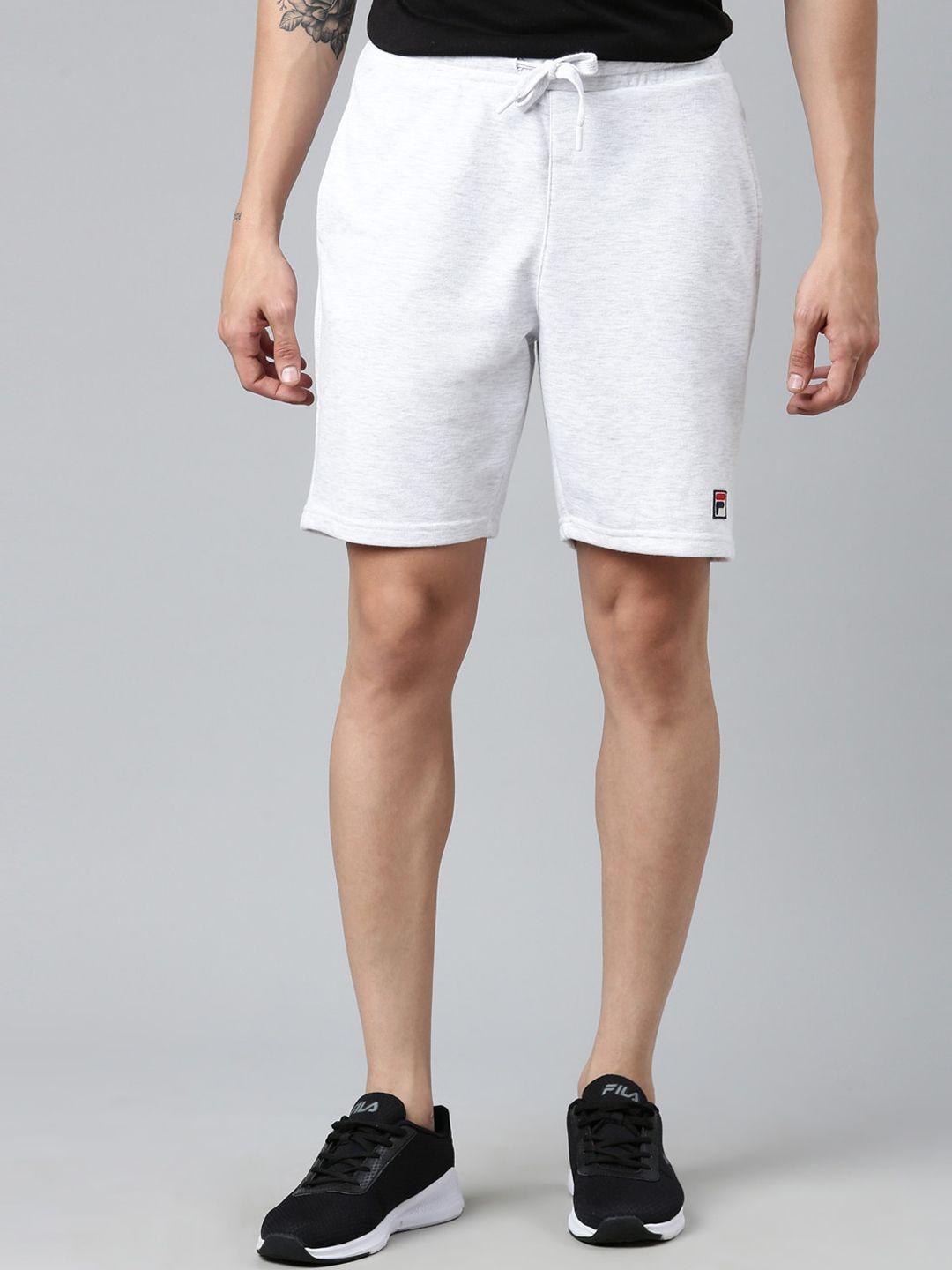 fila men white solid cotton outdoor sports shorts