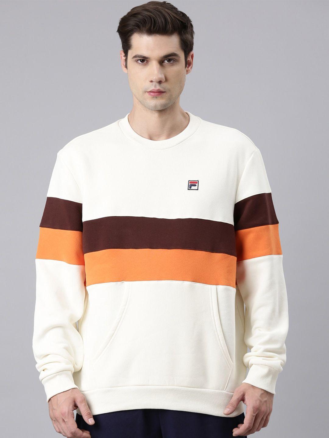 fila round neck colourblocked cotton pullover sweatshirt