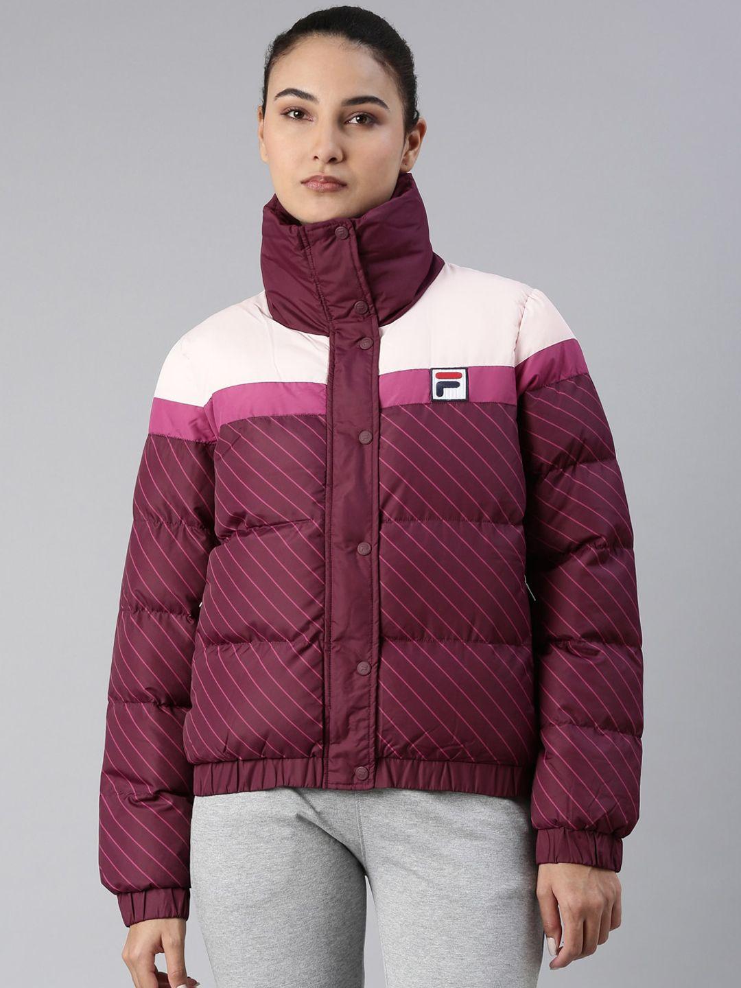 fila striped mock collar long sleeves padded jacket