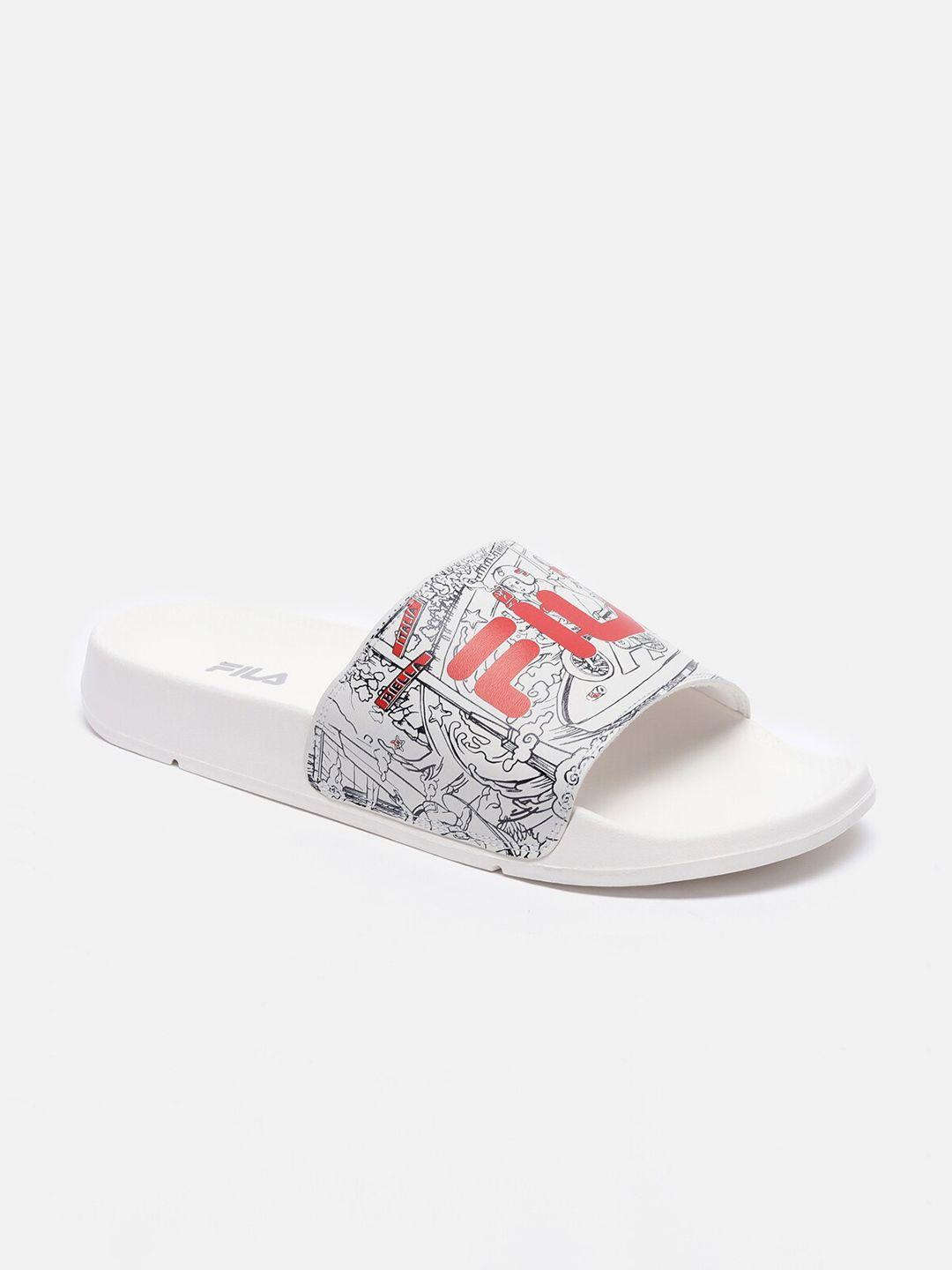 fila unisex blue & white printed sliders