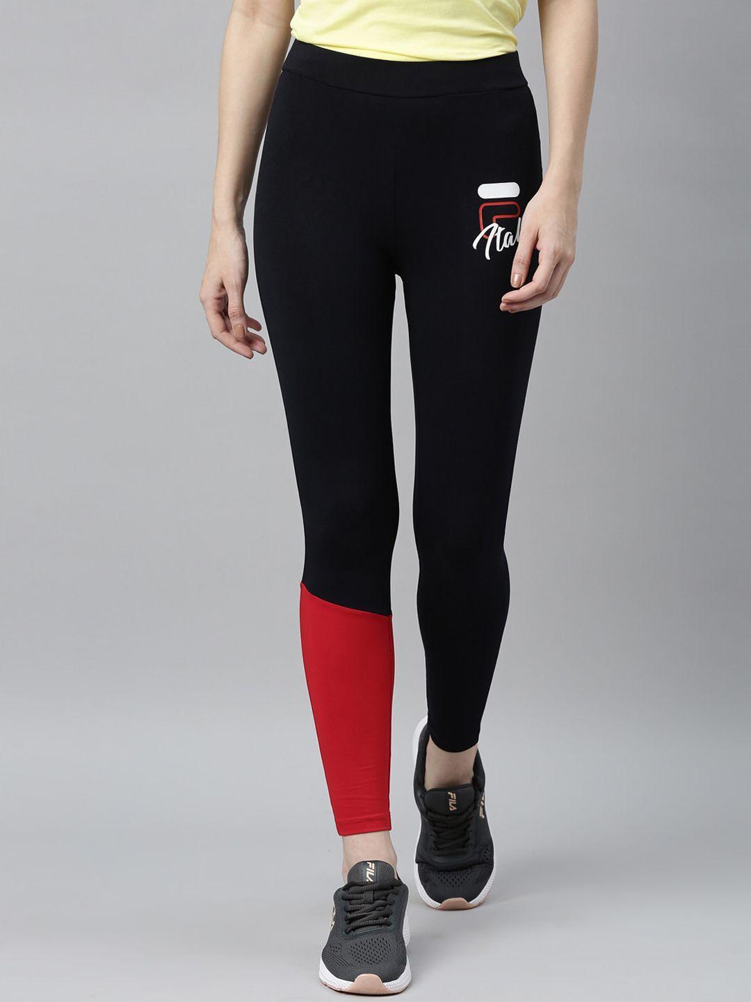 fila women black & red colourblocked tights