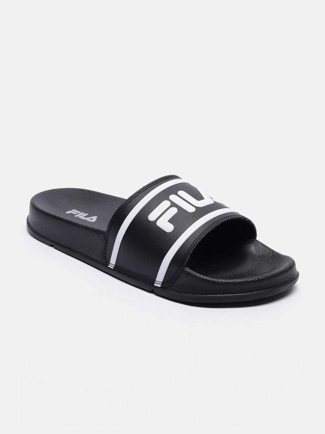 fila women black & white printed sliders