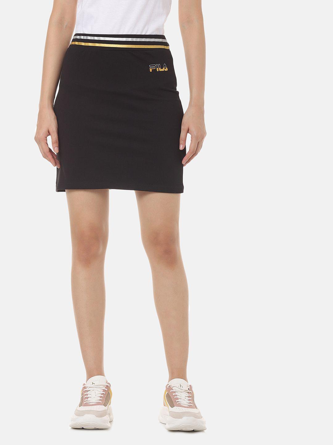 fila women black solid straight mini skirt