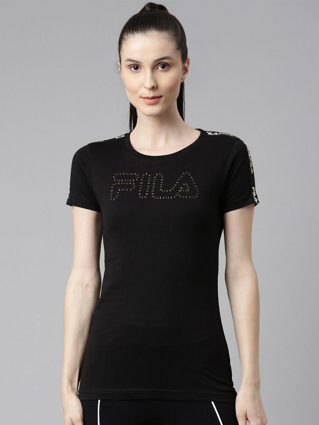 fila women black typography organic cotton t-shirt