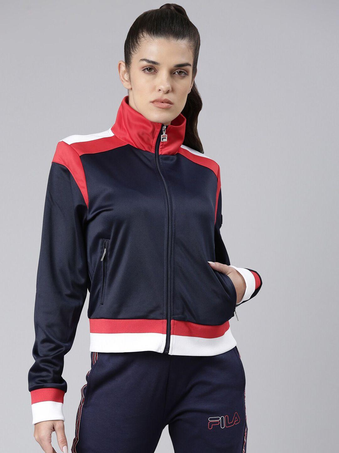 fila women blue & coral sporty jacket