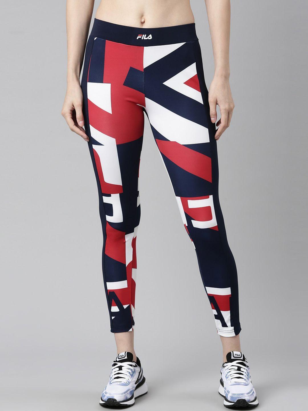 fila women blue & red printed tights