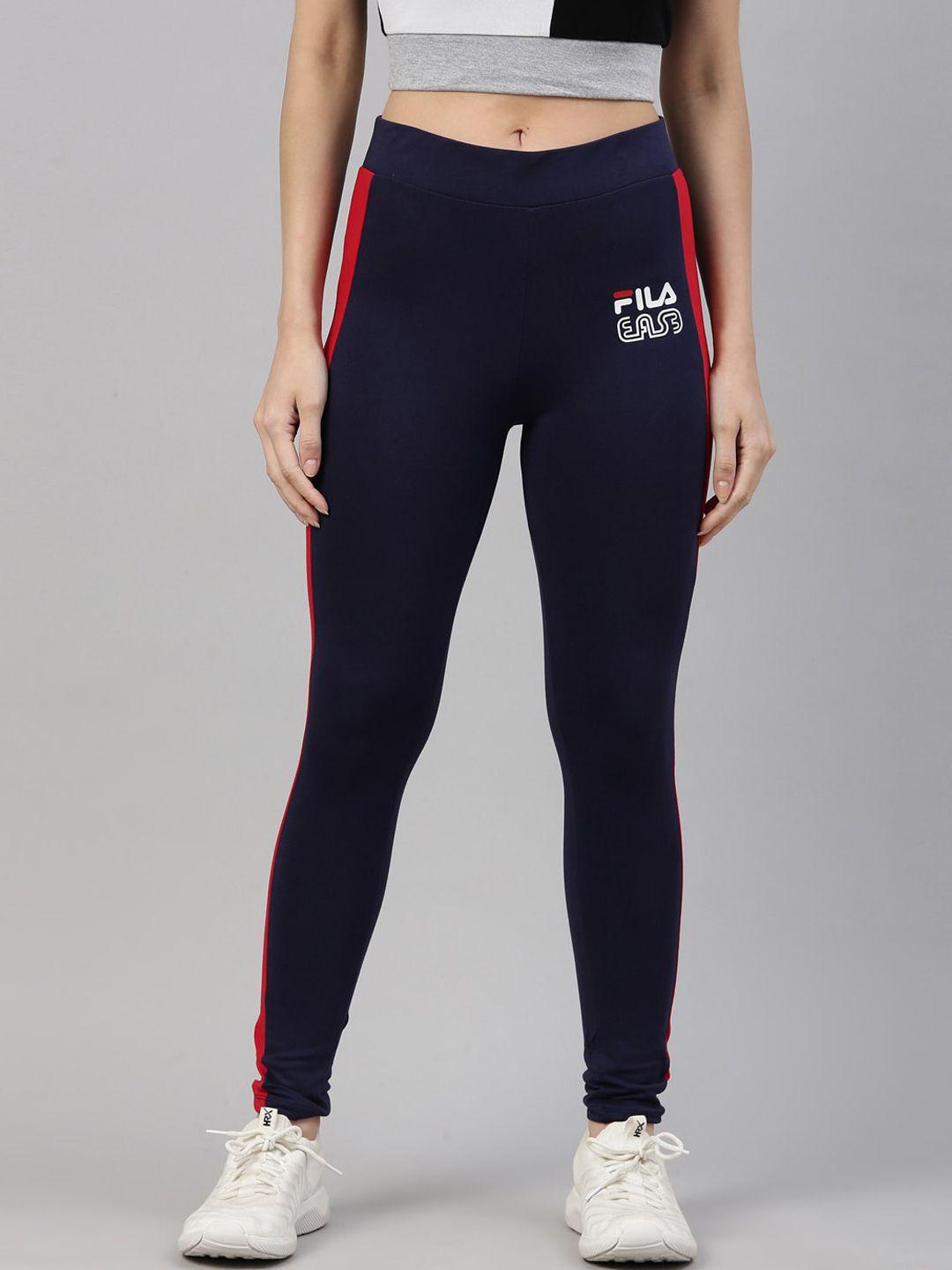 fila women blue & red solid cotton track pants