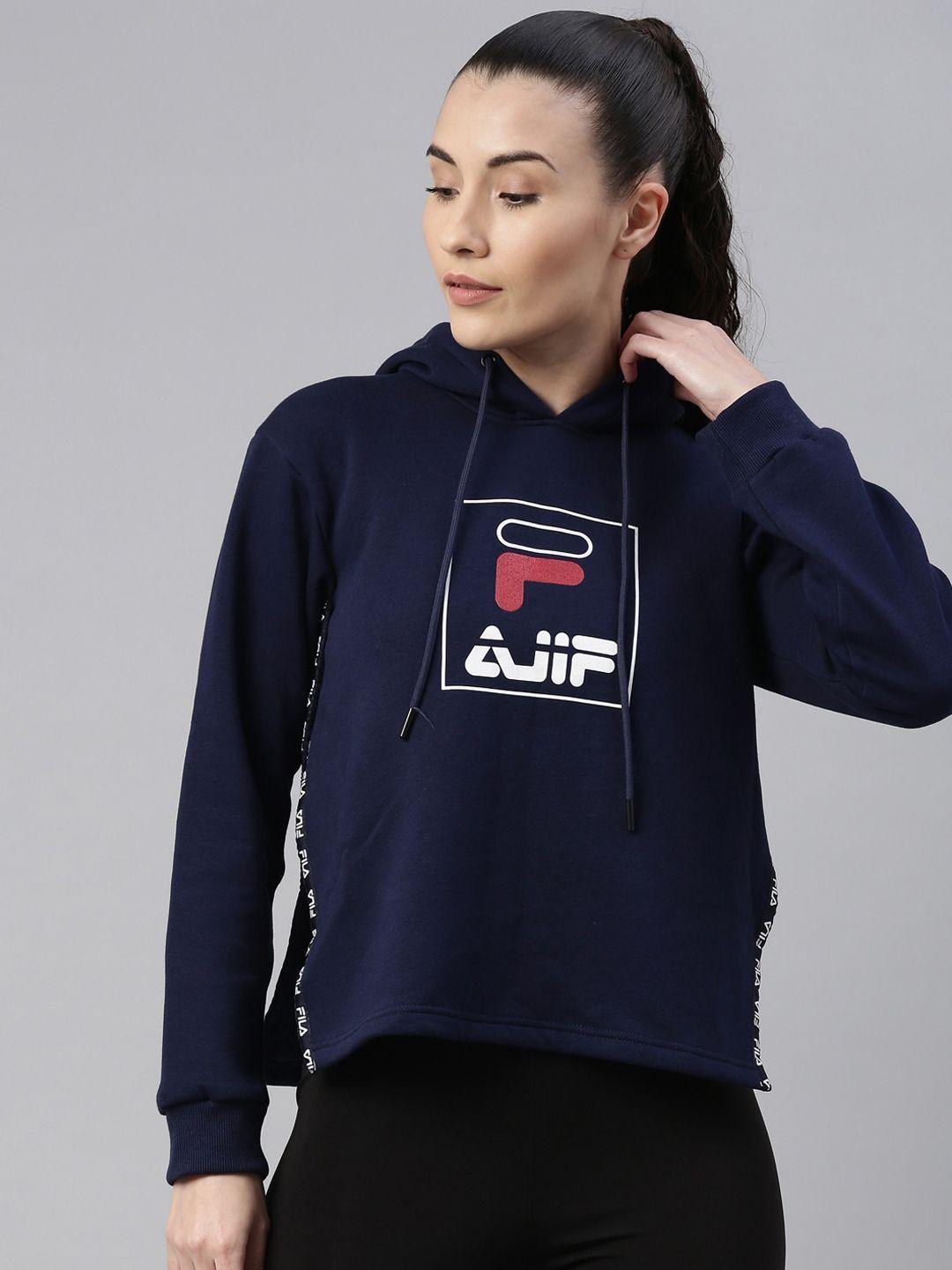 fila women blue crop sporty jacket with patchwork