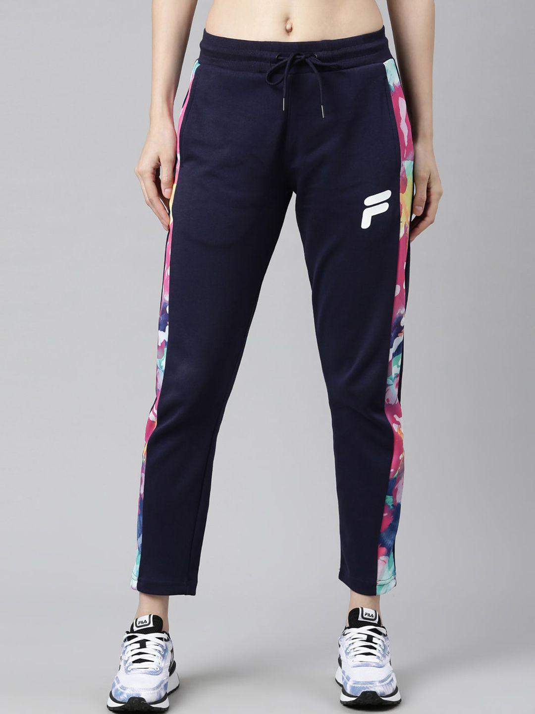 fila women blue solid cotton drawstring track pants