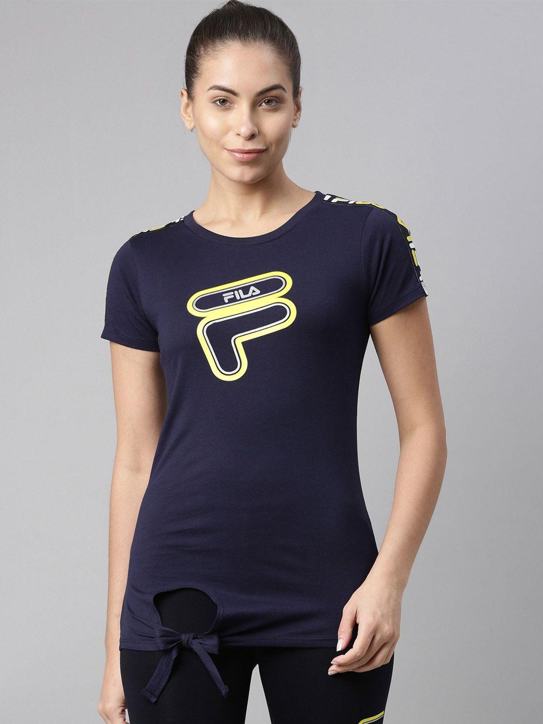 fila women blue typography printed organic cotton t-shirt