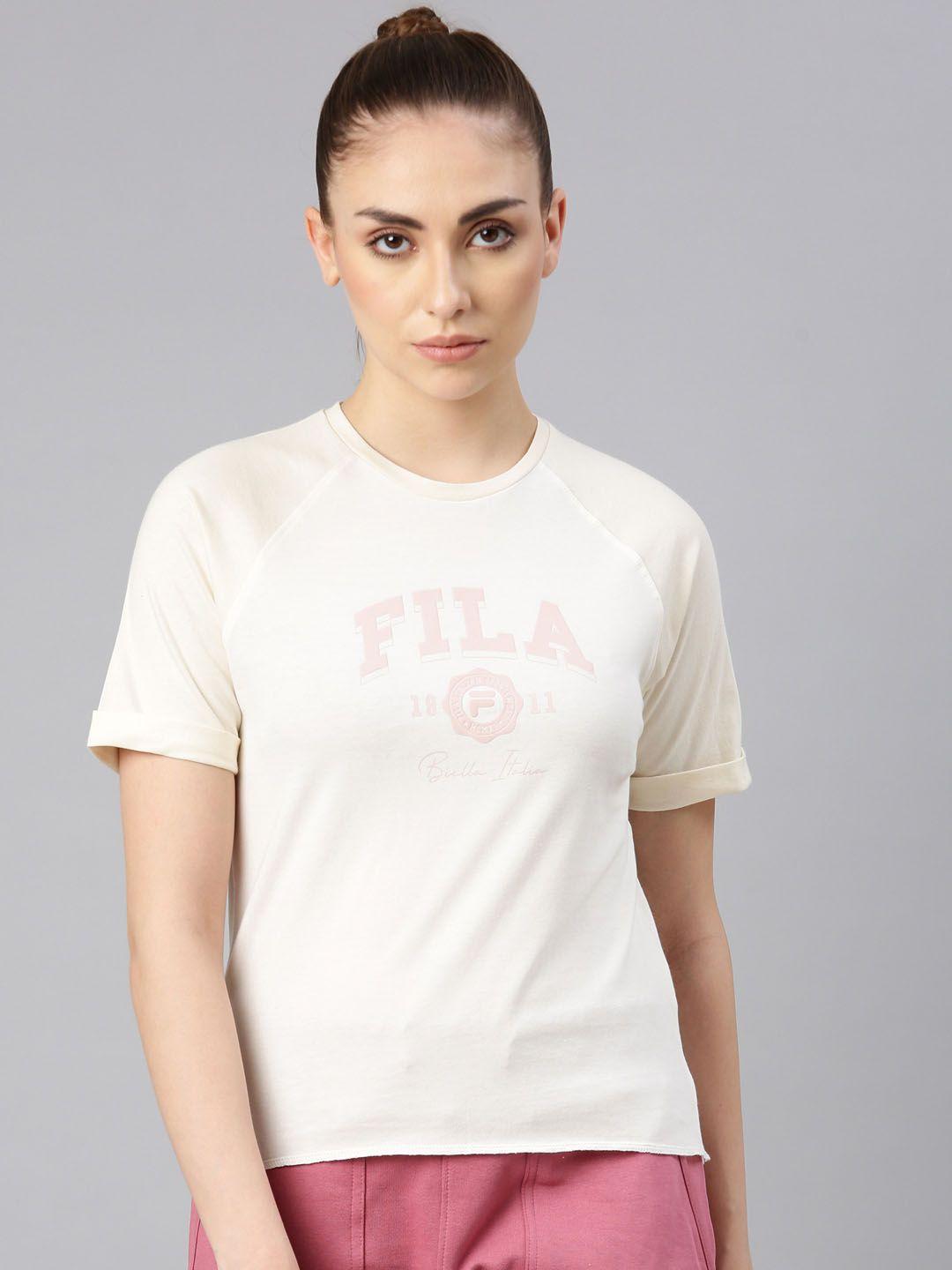 fila women cream-coloured & cream-coloured t-shirt