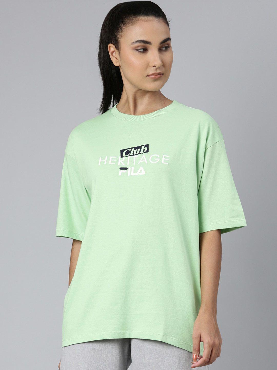 fila women green typography printed cotton t-shirt