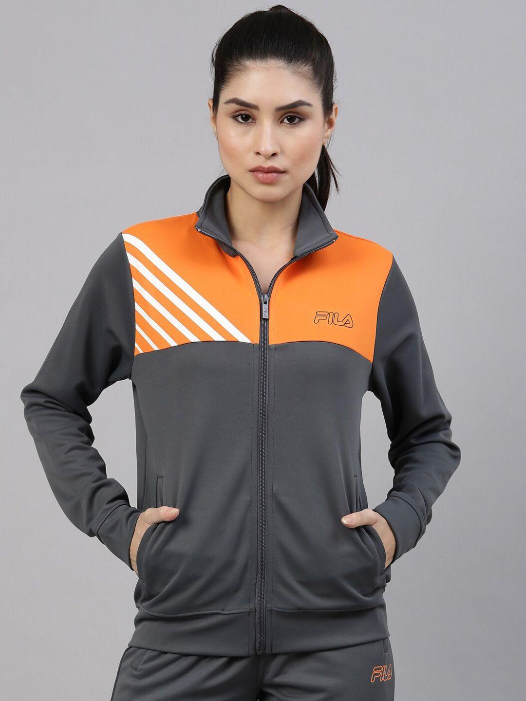 fila women grey colourblocked running sporty jacket
