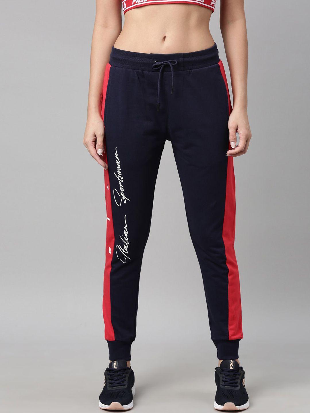 fila women navy blue & red colorblocked cotton joggers