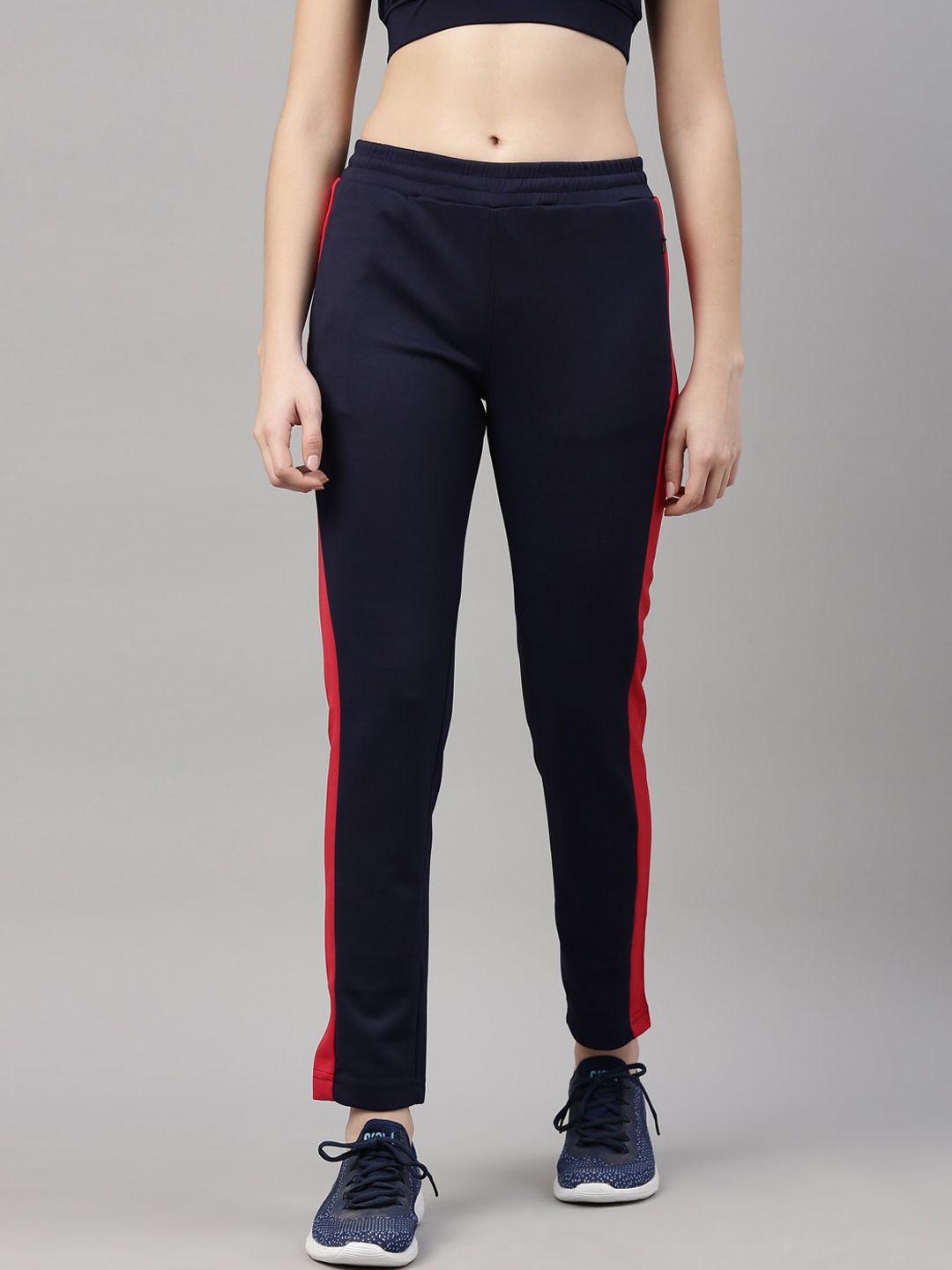 fila women navy blue & red solid track pants