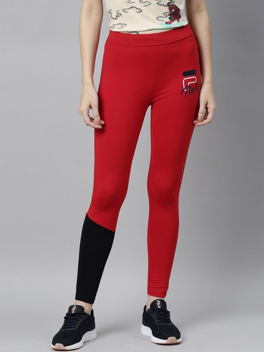 fila women red & black colourblocked tights