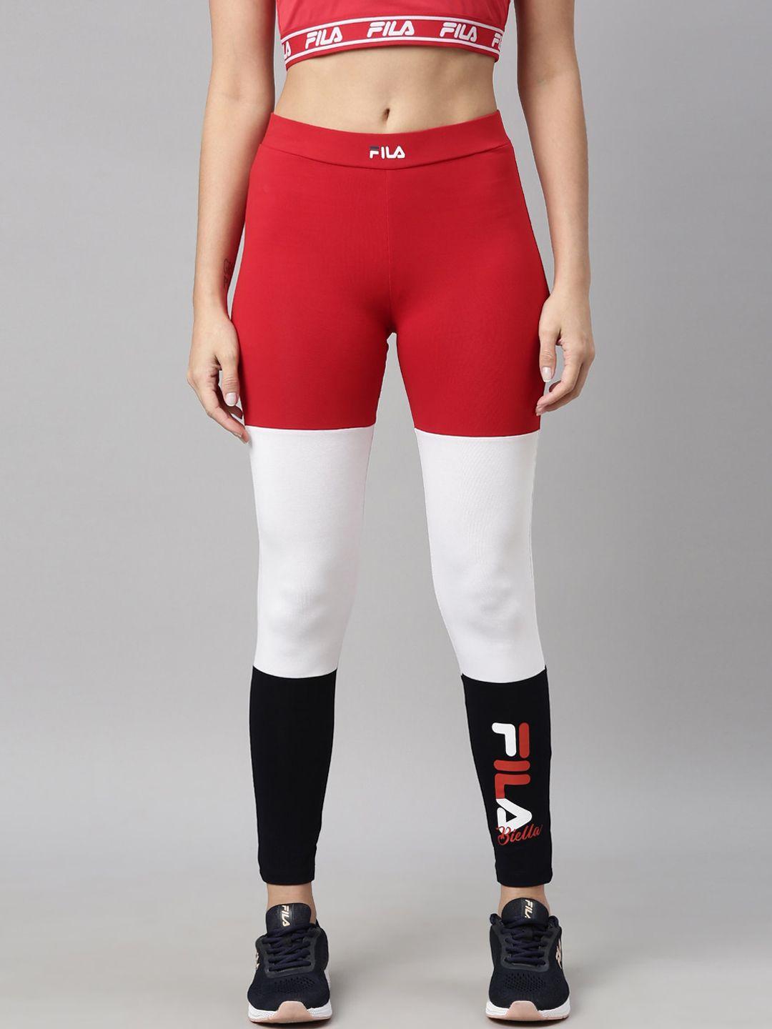 fila women red & white colourblocked track pants